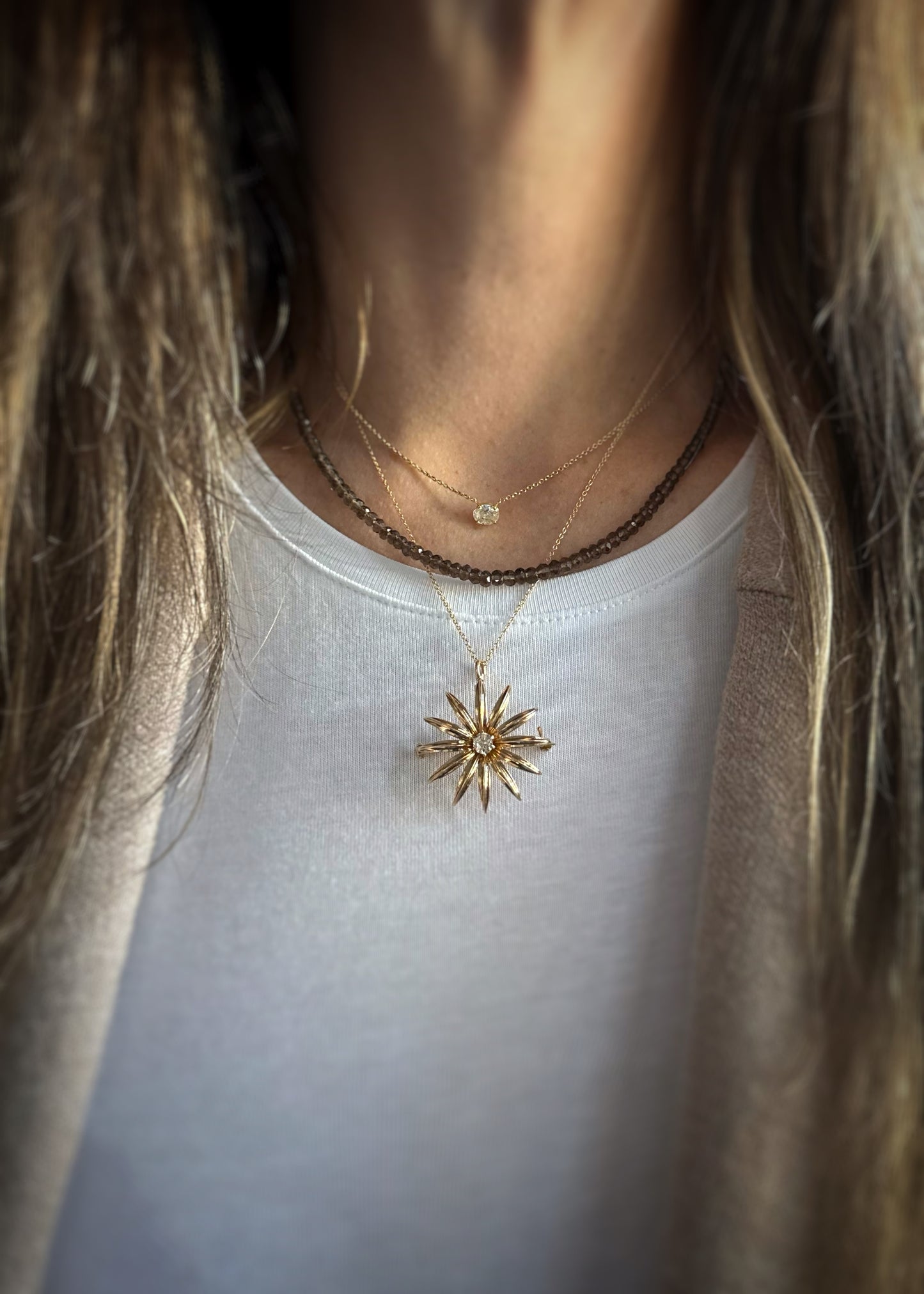 Estate 14k + Diamond Flower Brooch