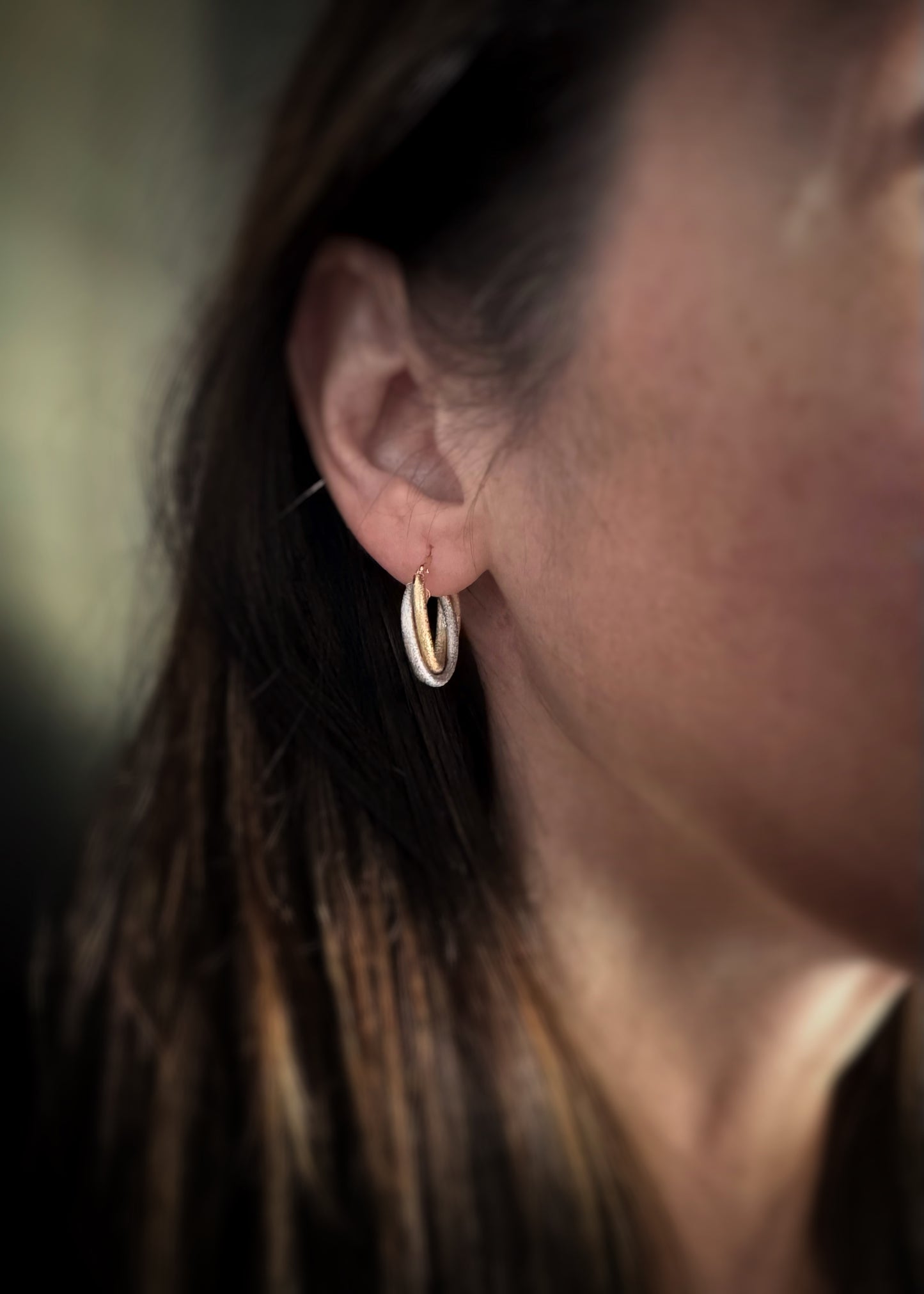 Estate 14k + Tri-color Hoop Earrings