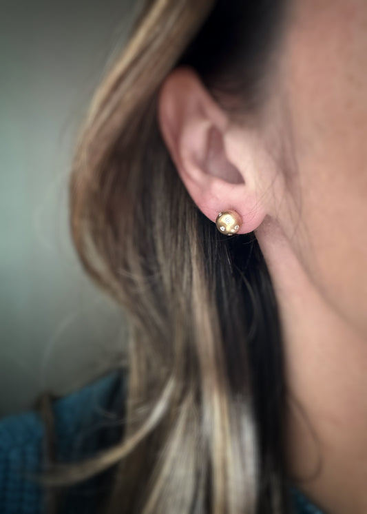 Estate 14k + Diamond Button Stud Earrings