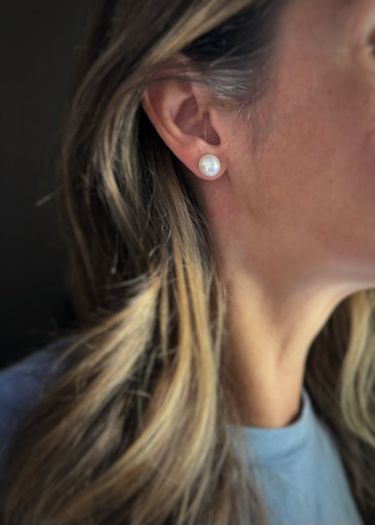 Estate 14k + 10mm Button Pearl Stud Earrings