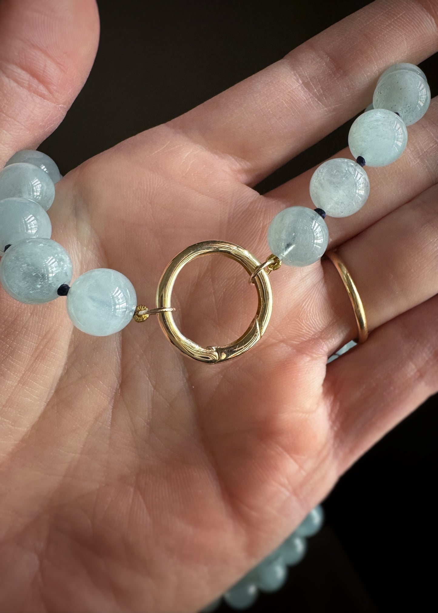 Custom Aquamarine Bead Necklace w/ 14k Round Clicker Clasp
