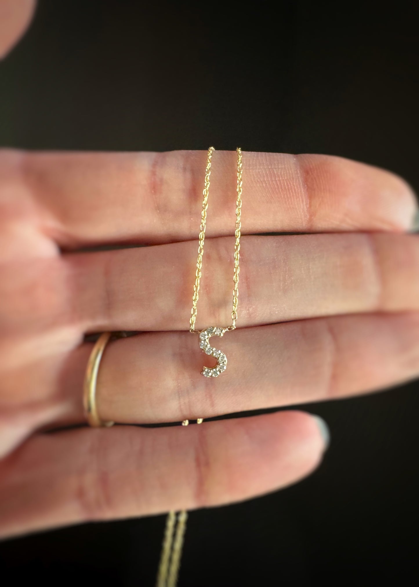 Estate 14k + Diamond Initial "S" Necklace