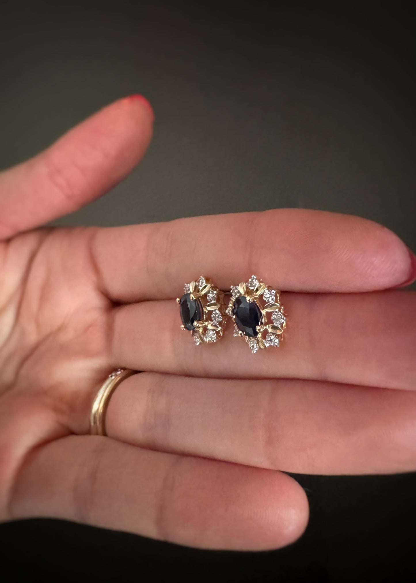 Estate 14k + Sapphire and Diamond Earrings