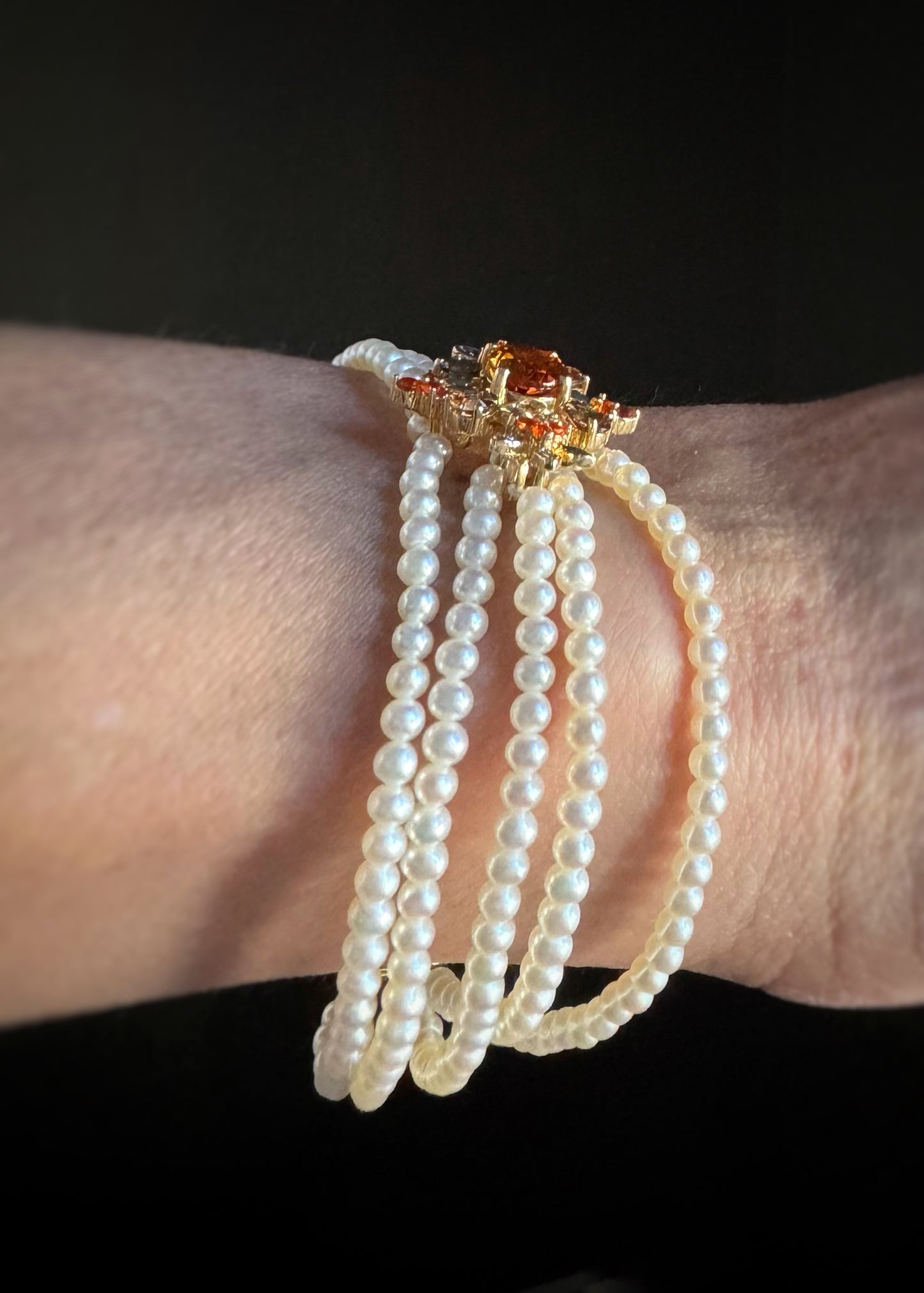 Estate 14k + Pearl Bracelet with Citrine and Diamond Insert