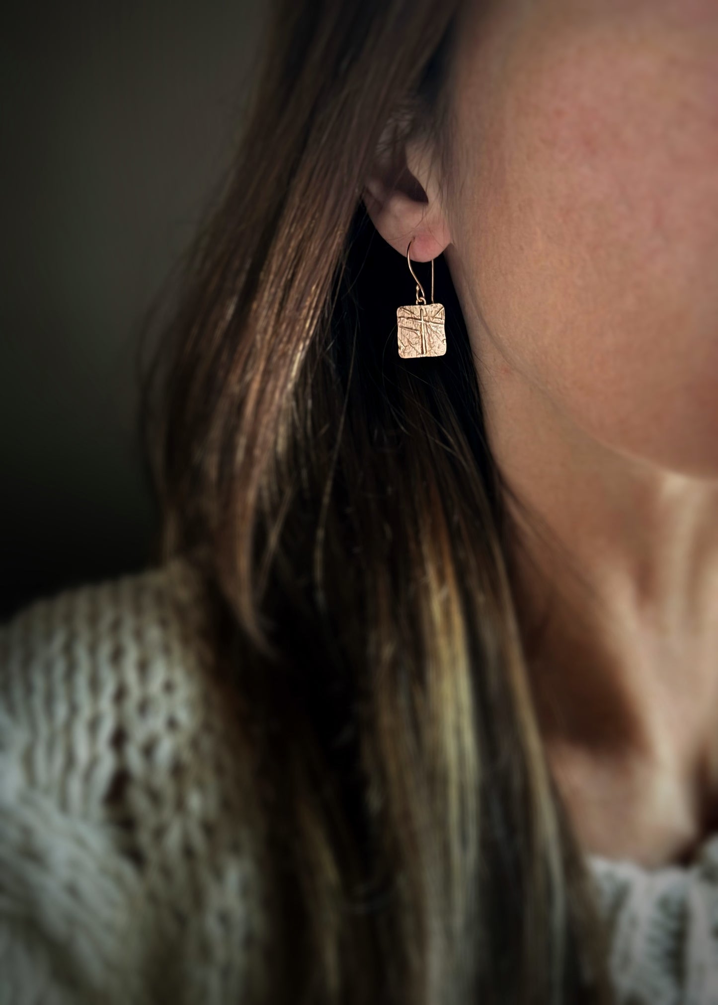 Estate 14k + Handmade Square Cross Earrings
