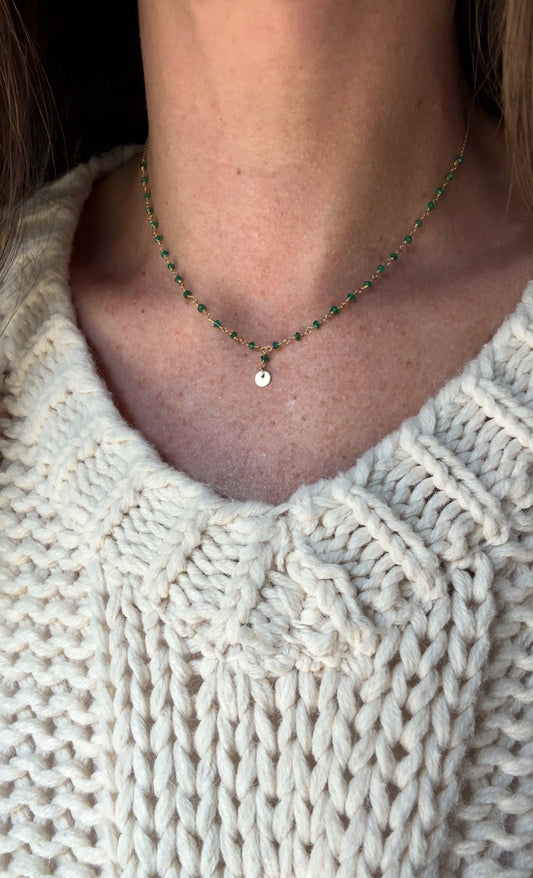 14k + Emerald Beads with Mini Disc Necklace