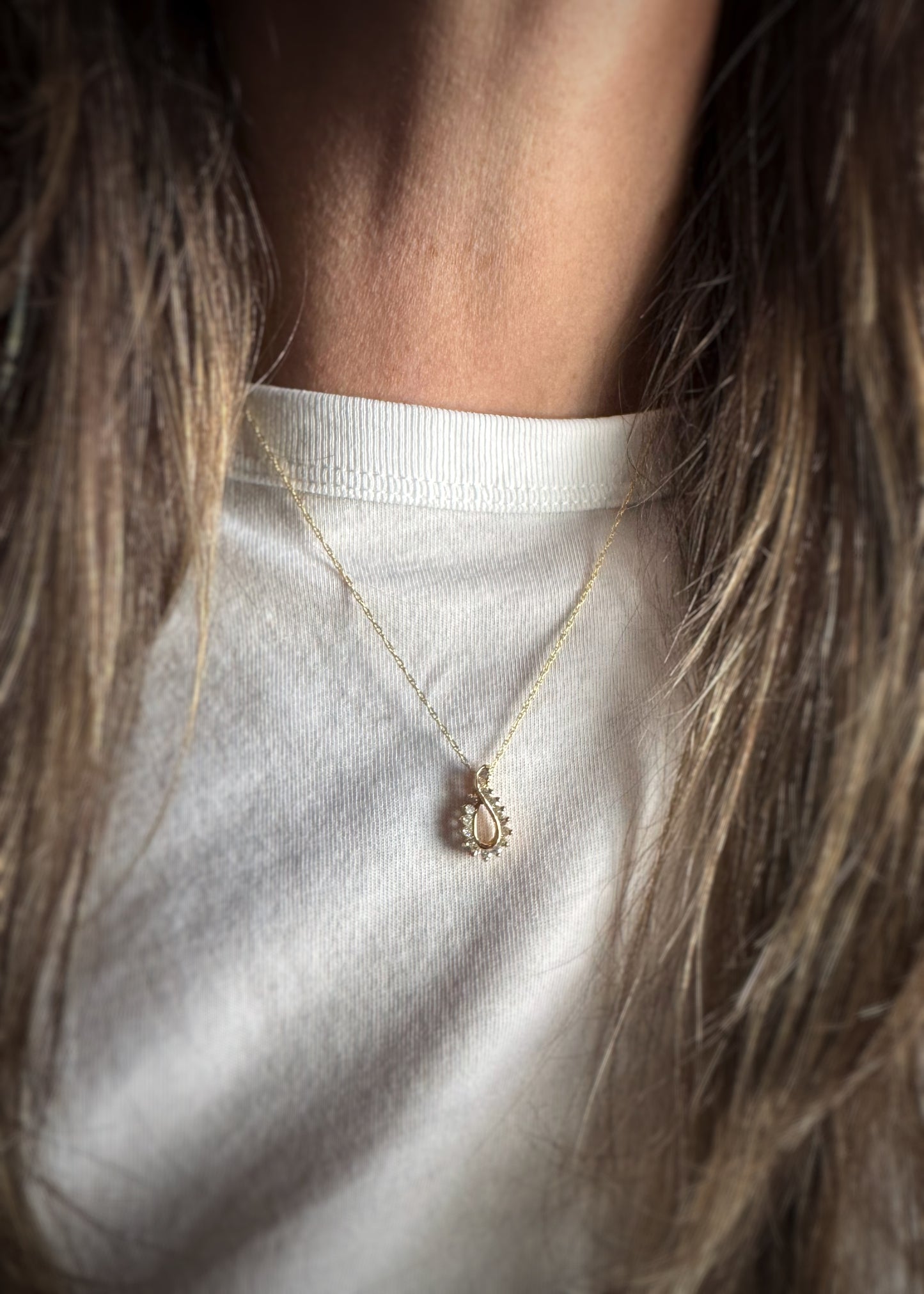 Estate 14k + Open Drop Diamond Necklace