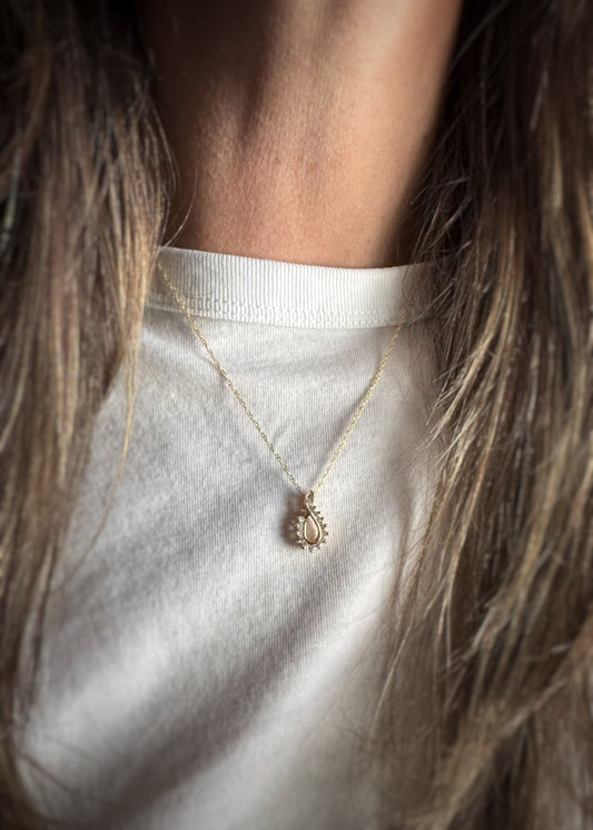 Estate 14k + Open Drop Diamond Necklace