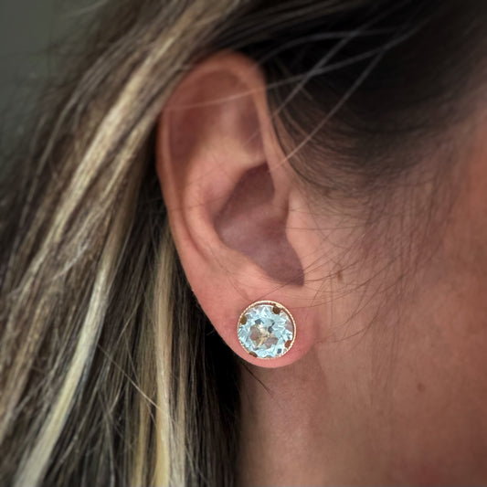 Estate 14k + Blue Topaz Stud Earrings