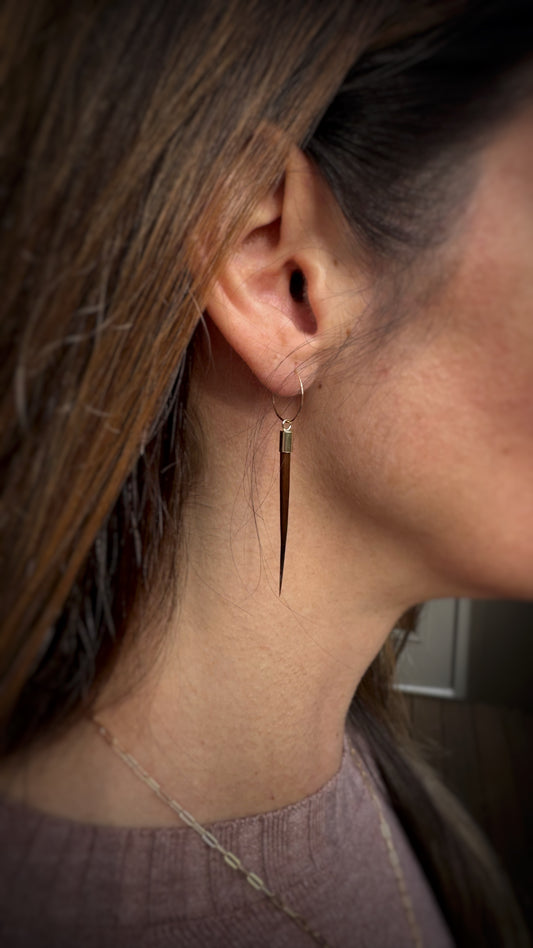 14k + Porcupine Quill Hoop Earrings Long