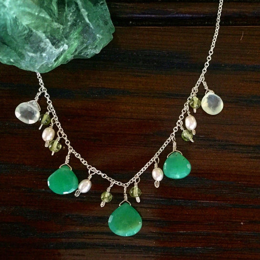 Sterling + Sea Greens Gemstone Fringe Necklace