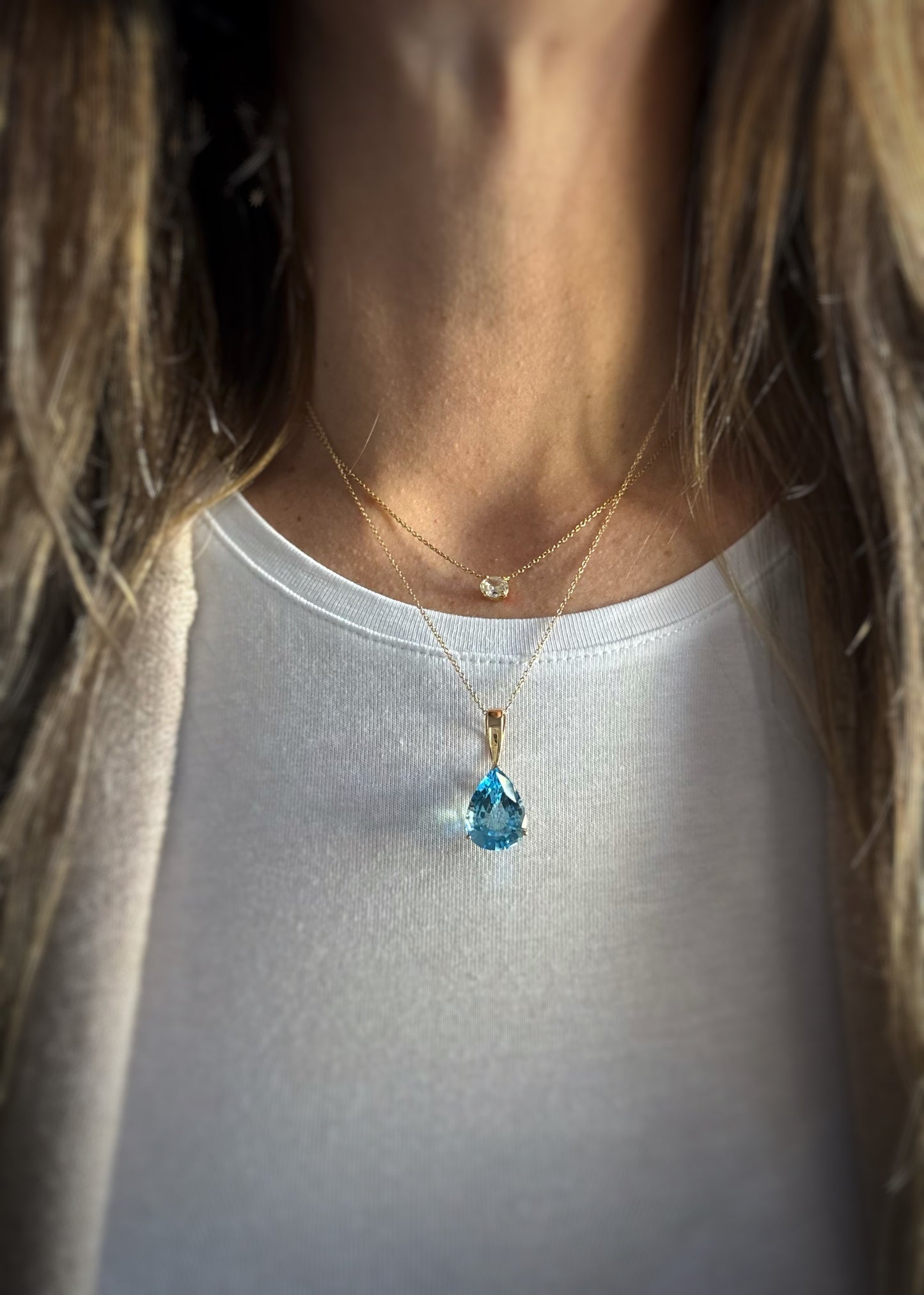 Estate 14k + Blue Topaz Enhancer Pendant