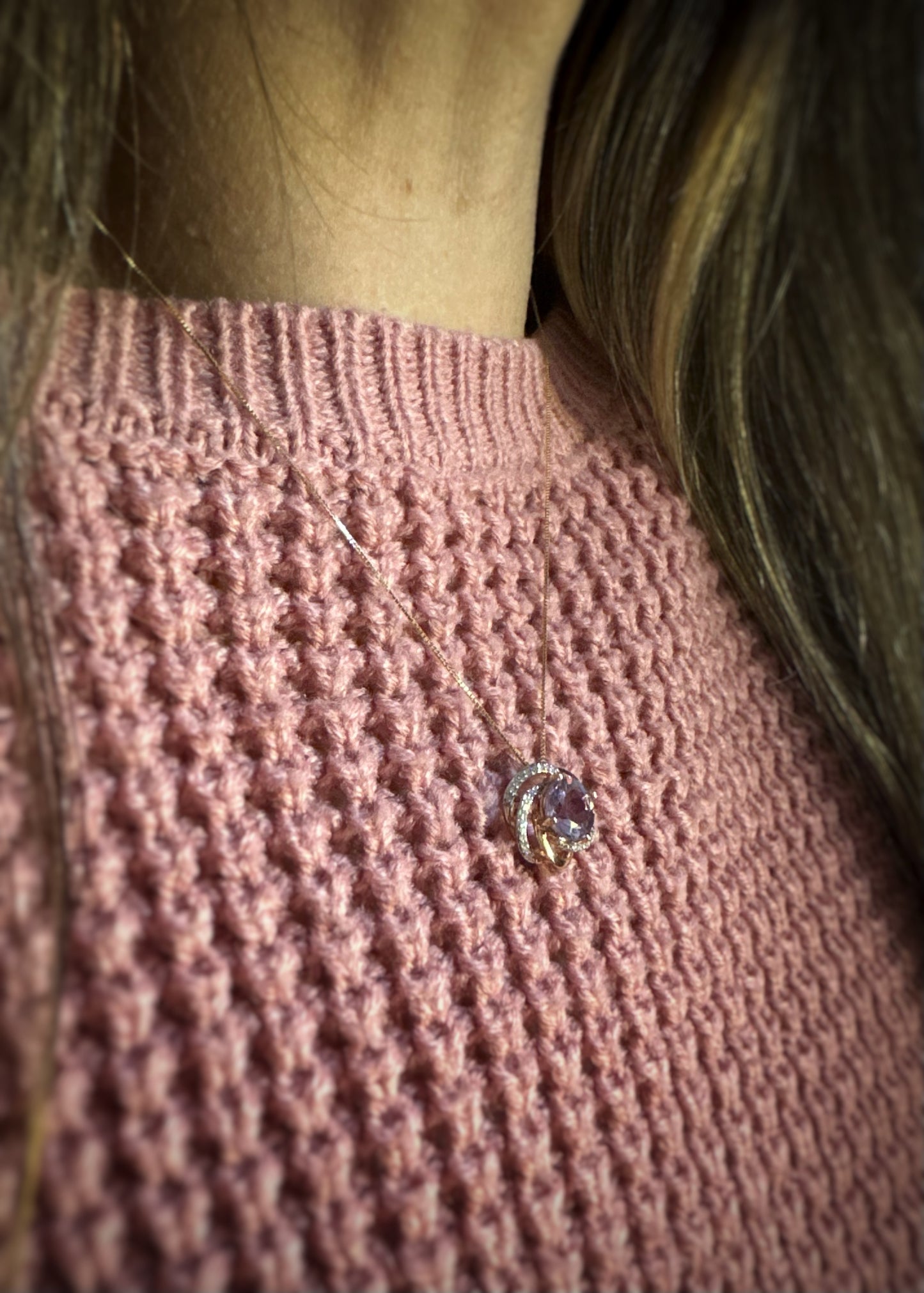 Estate 14k + Amethyst and Diamond Necklace