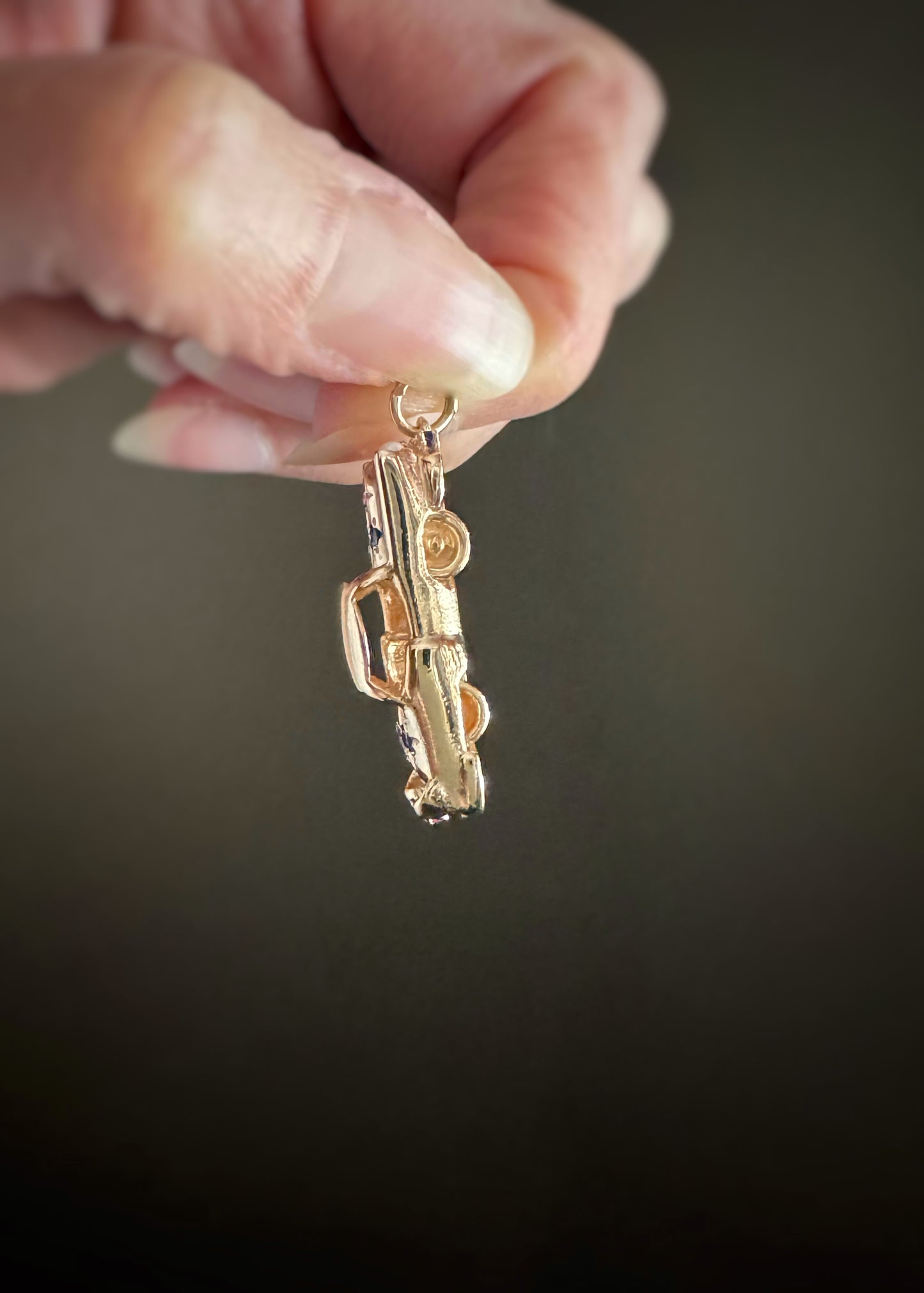 Vintage 14k + Sapphire Ruby and Pearl Classic Car Charm