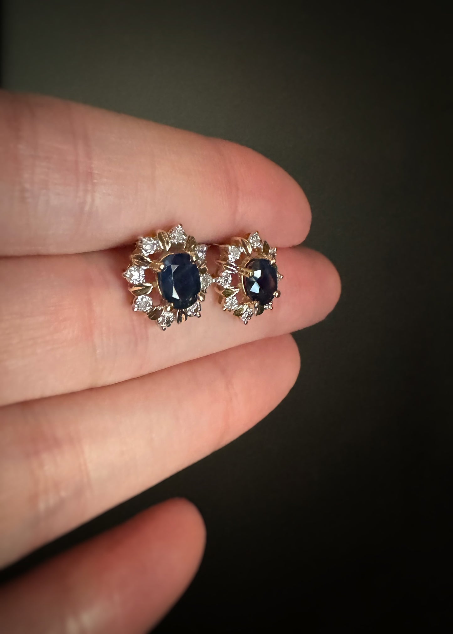 Estate 14k + Sapphire and Diamond Earrings