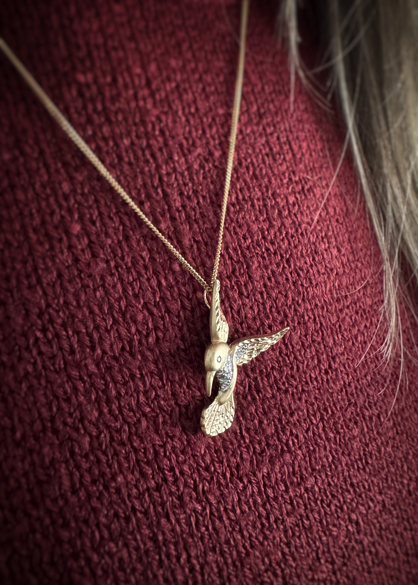 Estate 14k + Sapphire Hummingbird Pendant