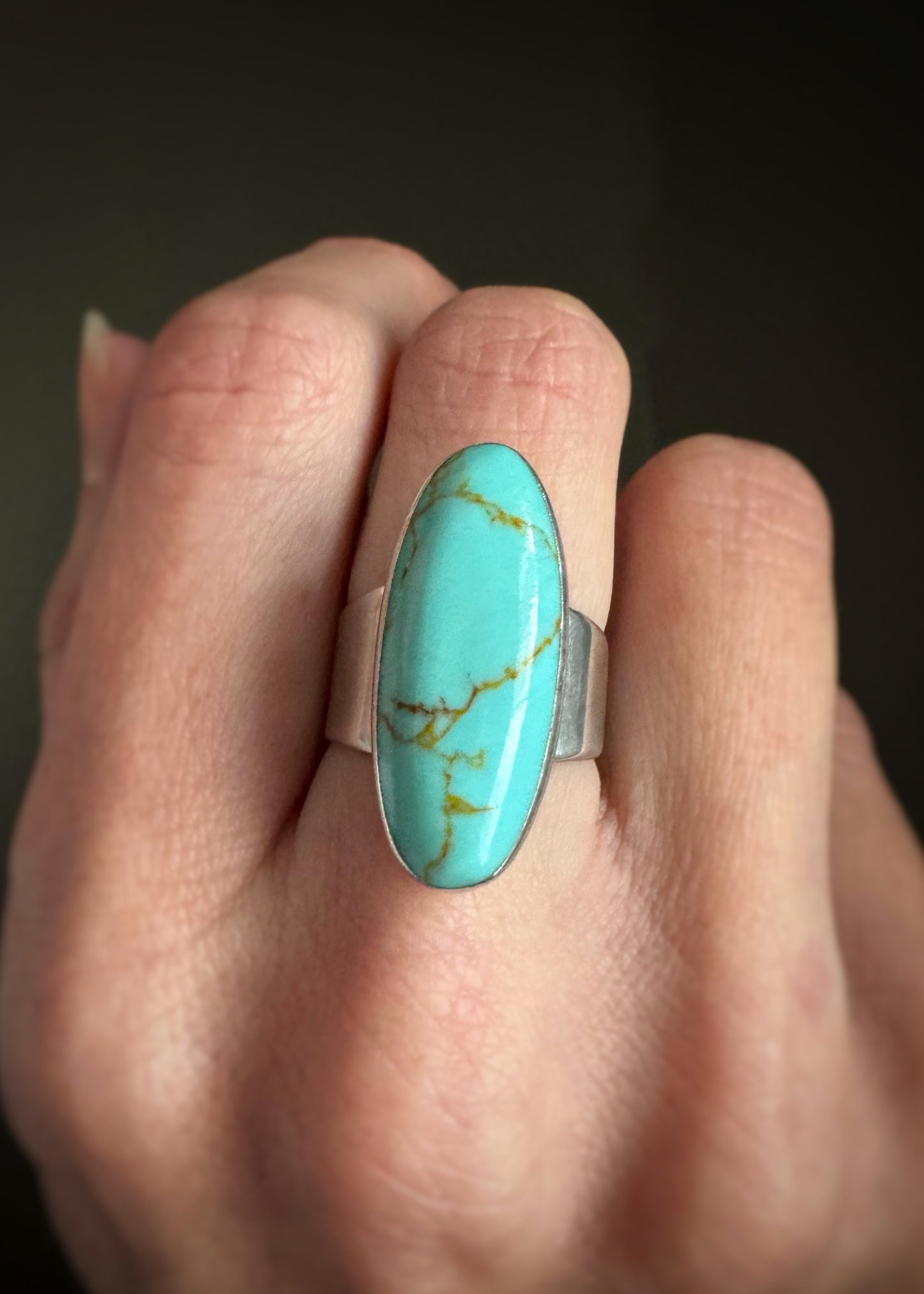 Estate Sterling Silver + Oval Turquoise Ring