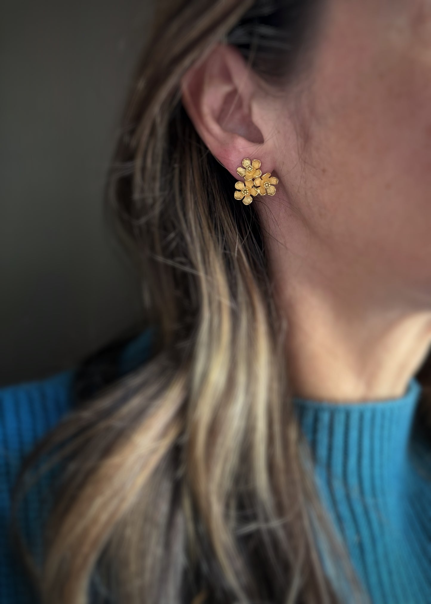 Estate 18k + Flower Trio Earrings