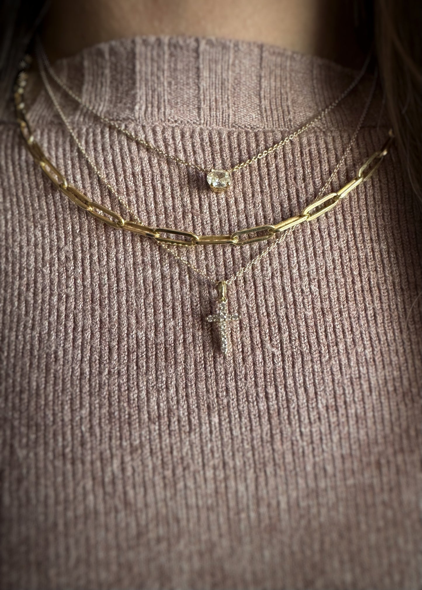 14k + Diamond Cross Necklace