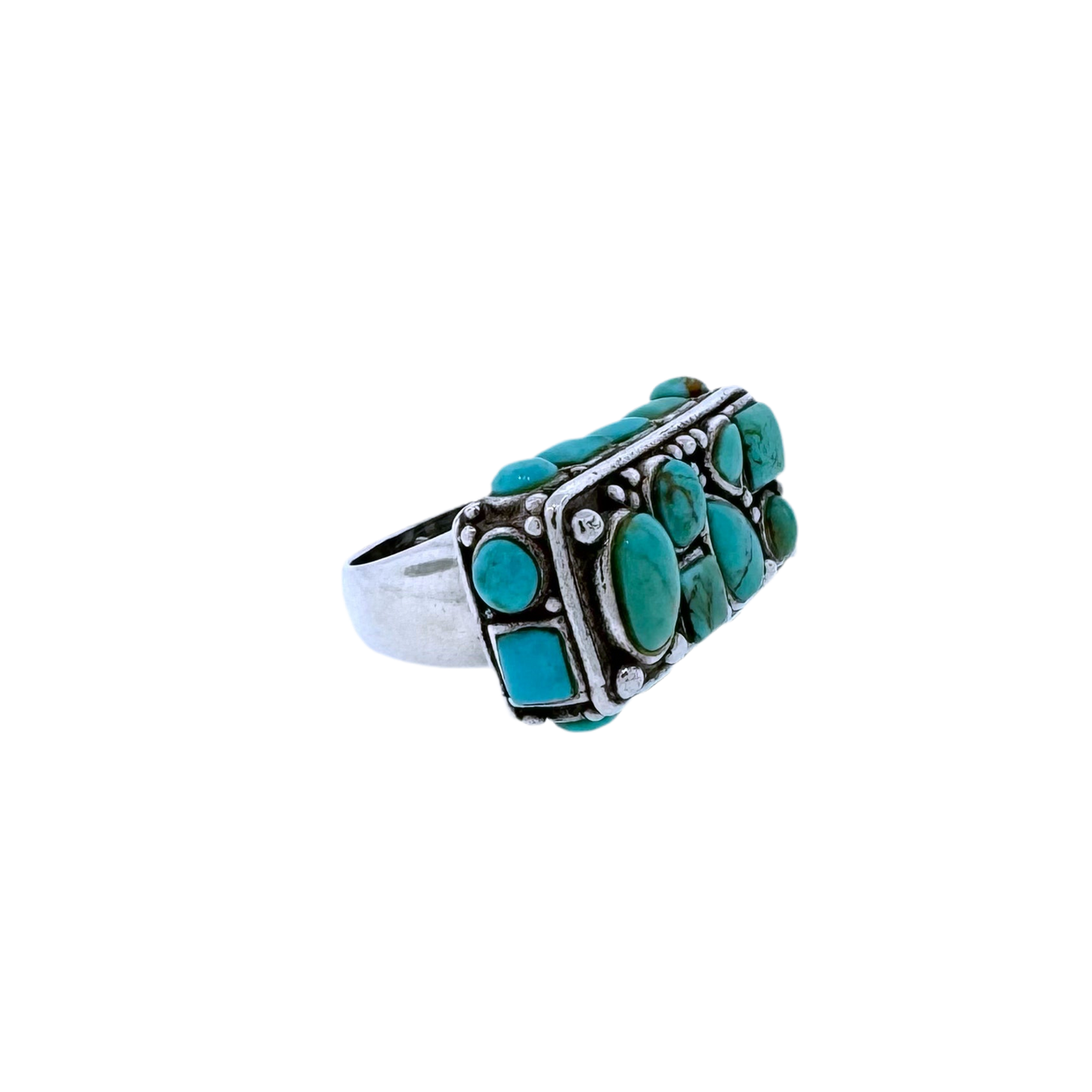 Estate Sterling Silver + Mixed Shapes Turquoise Ring