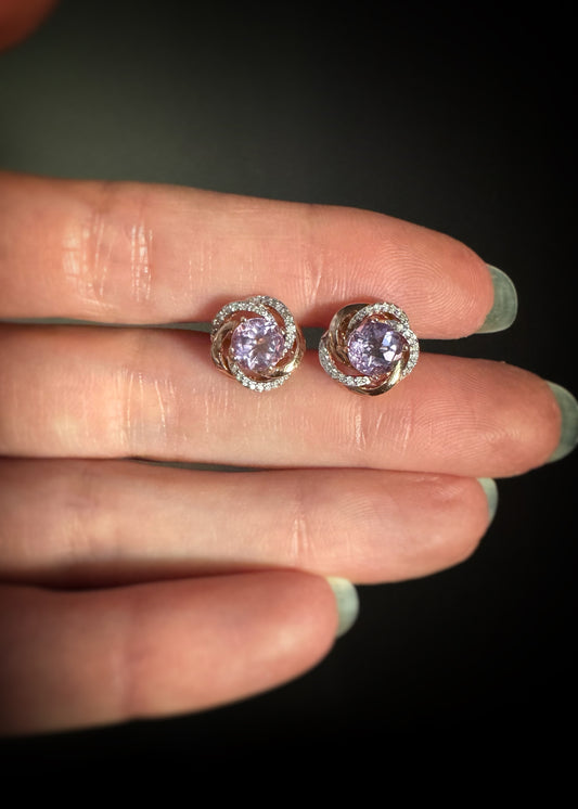 Estate 14k + Amethyst and Diamond Earrings