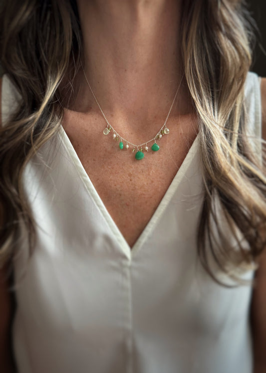 Sterling + Sea Greens Gemstone Fringe Necklace