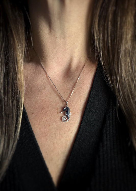 Estate Designer 14k + Sapphire Seahorse Necklace