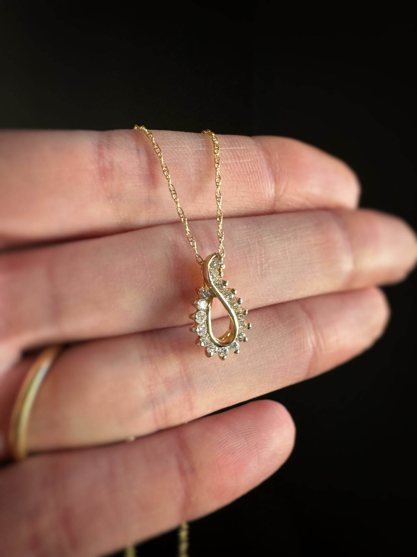 Estate 14k + Open Drop Diamond Necklace