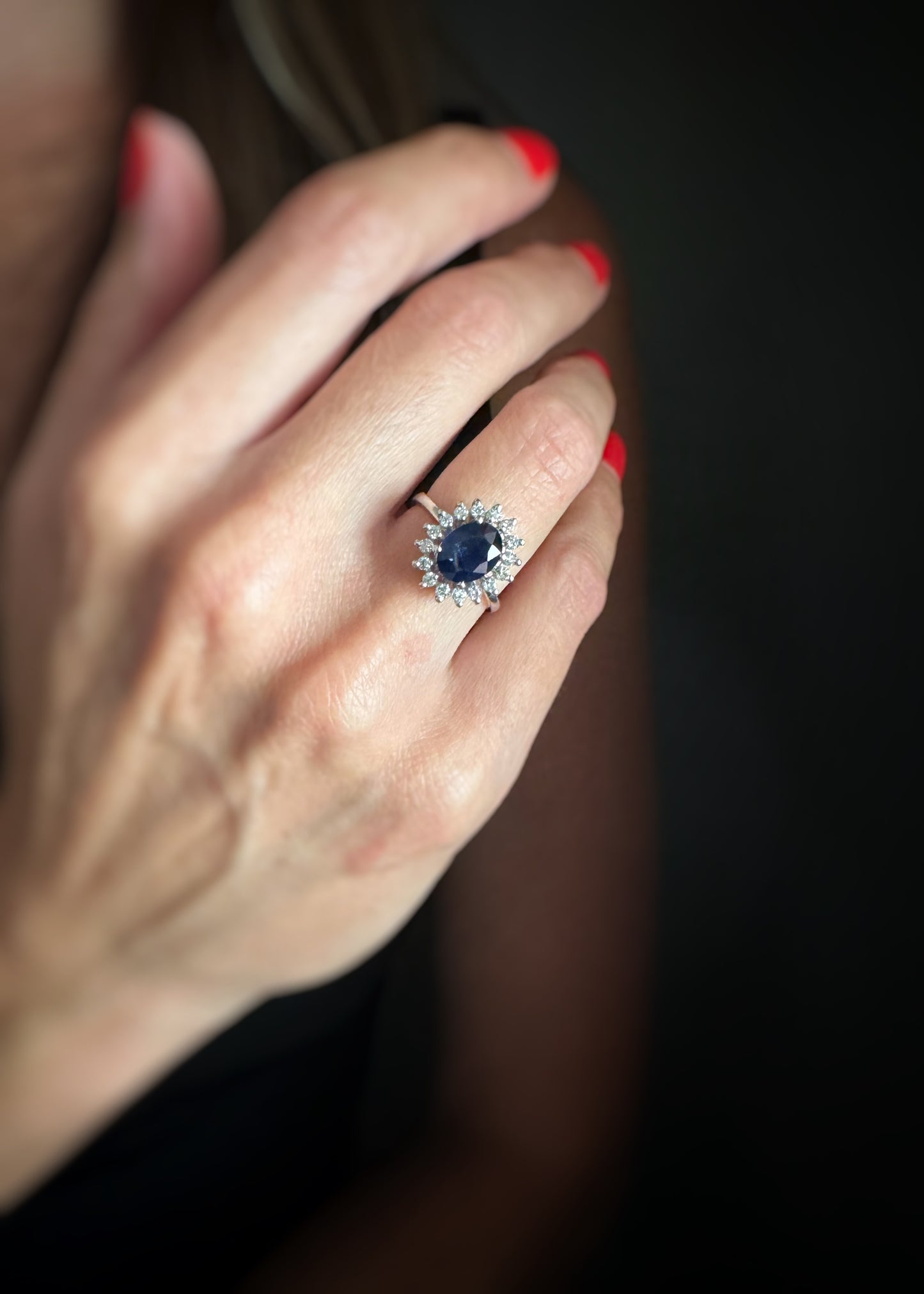 Estate 14k + Oval Sapphire and Diamond Halo Ring
