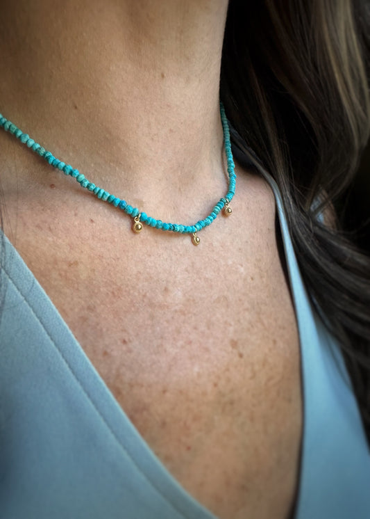 14k Turquoise Bead + Milgrain Dangle Necklace