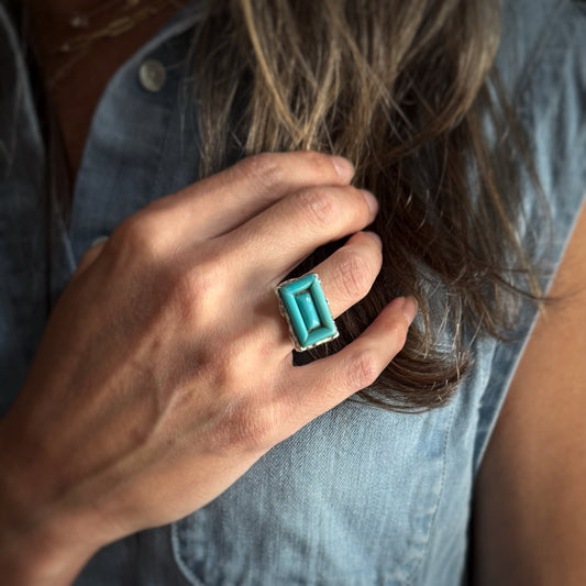 Estate Designer Sterling Silver + Turquoise Ring