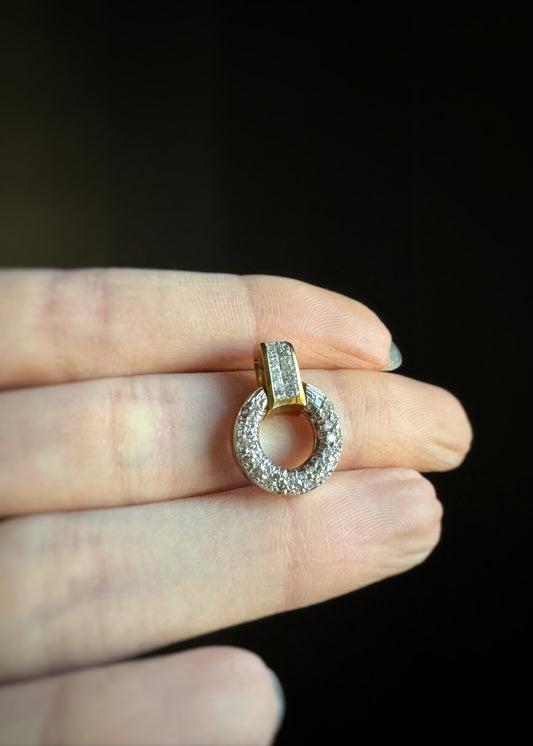 Estate 18k + Diamond Hinged Circle Pendant