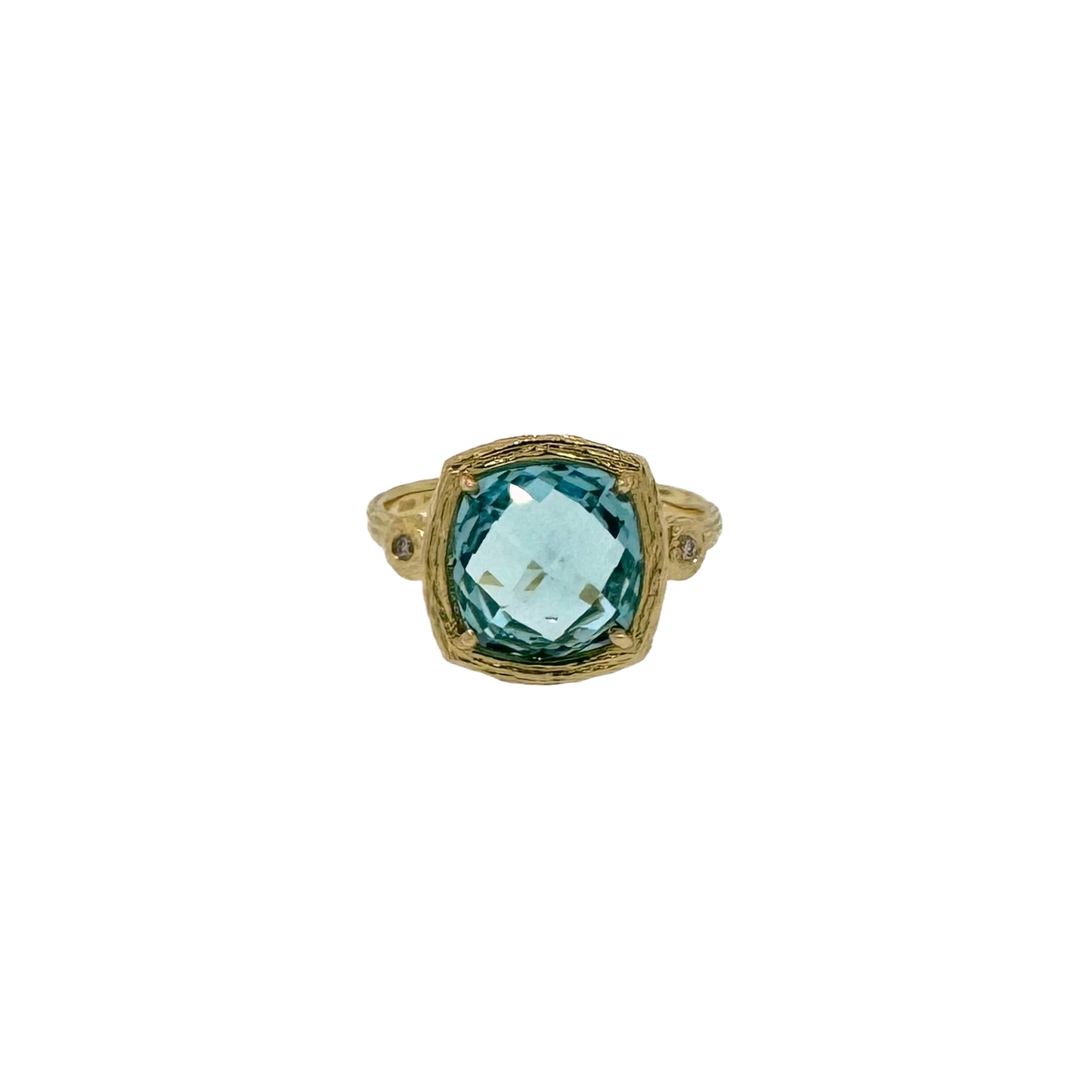 Estate 14k + Blue Topaz & Diamond Ring