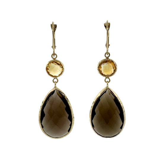 Estate 14k + Citrine and Smoky Quartz Dangle Earrings