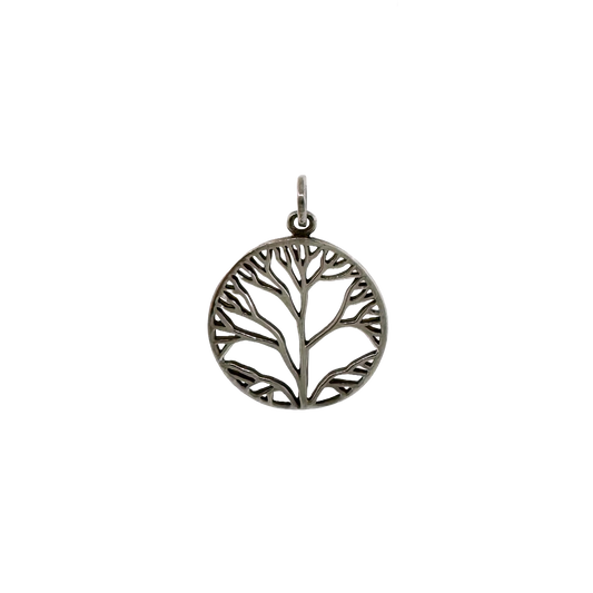 Estate Sterling Silver + Round Tree Pendant Charm