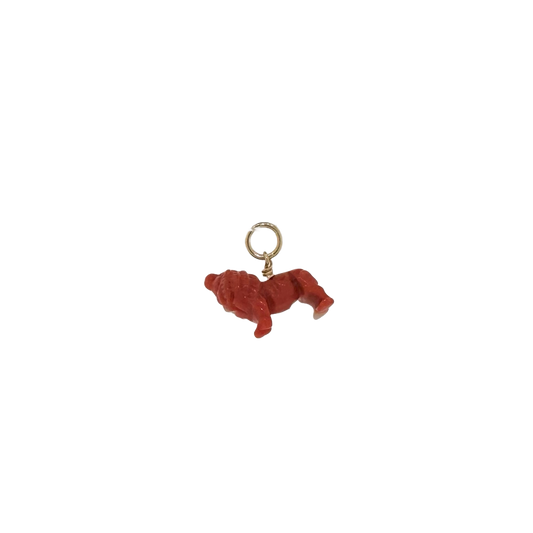 Estate 14k + Victorian Carved Coral Lion Bead Charm