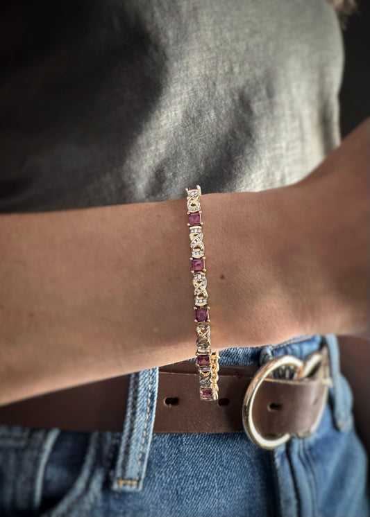 Estate 14k + Garnet and Diamond Bracelet