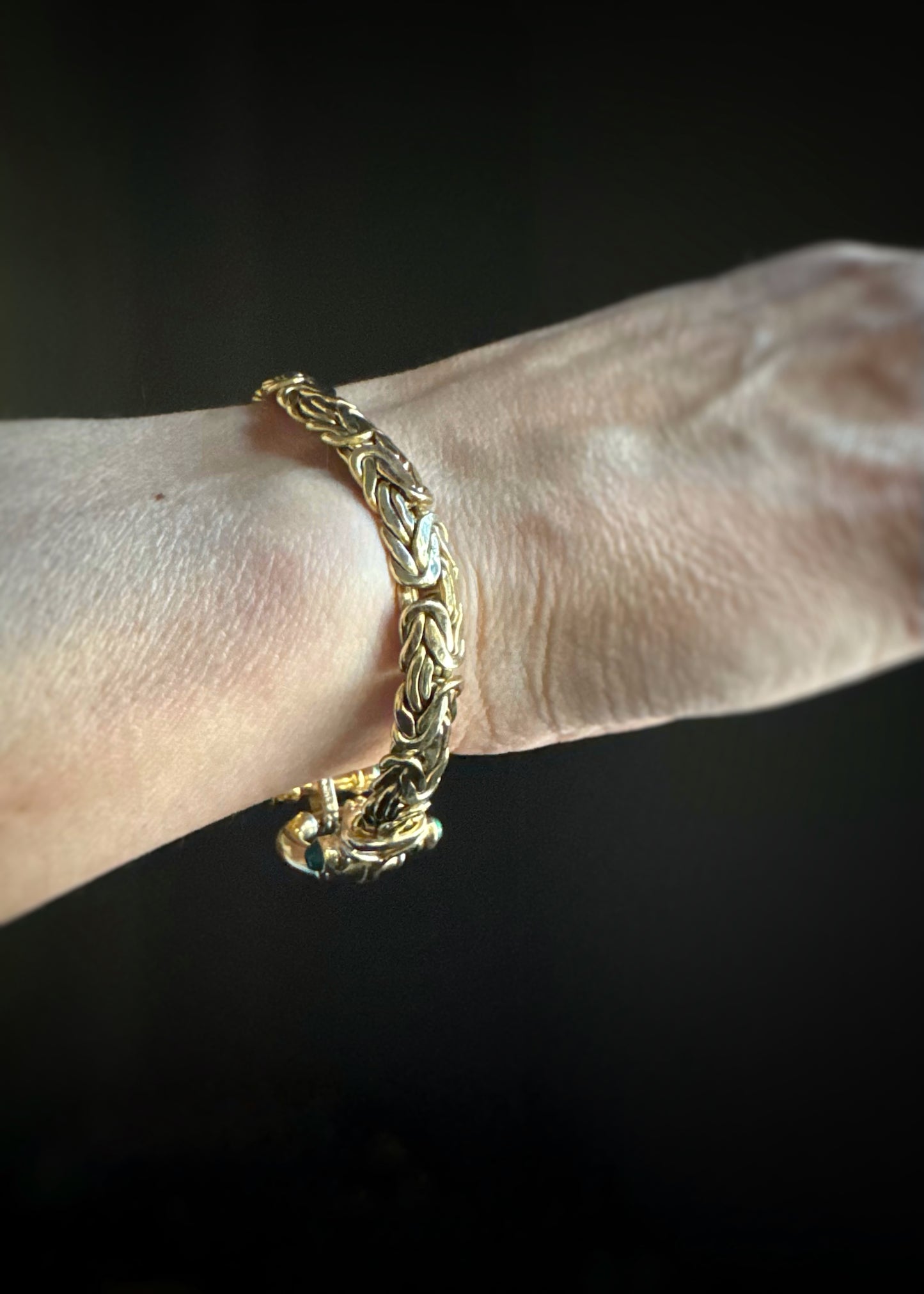 Estate 14k + Byzantine Bracelet w/ Green Onyx End Caps