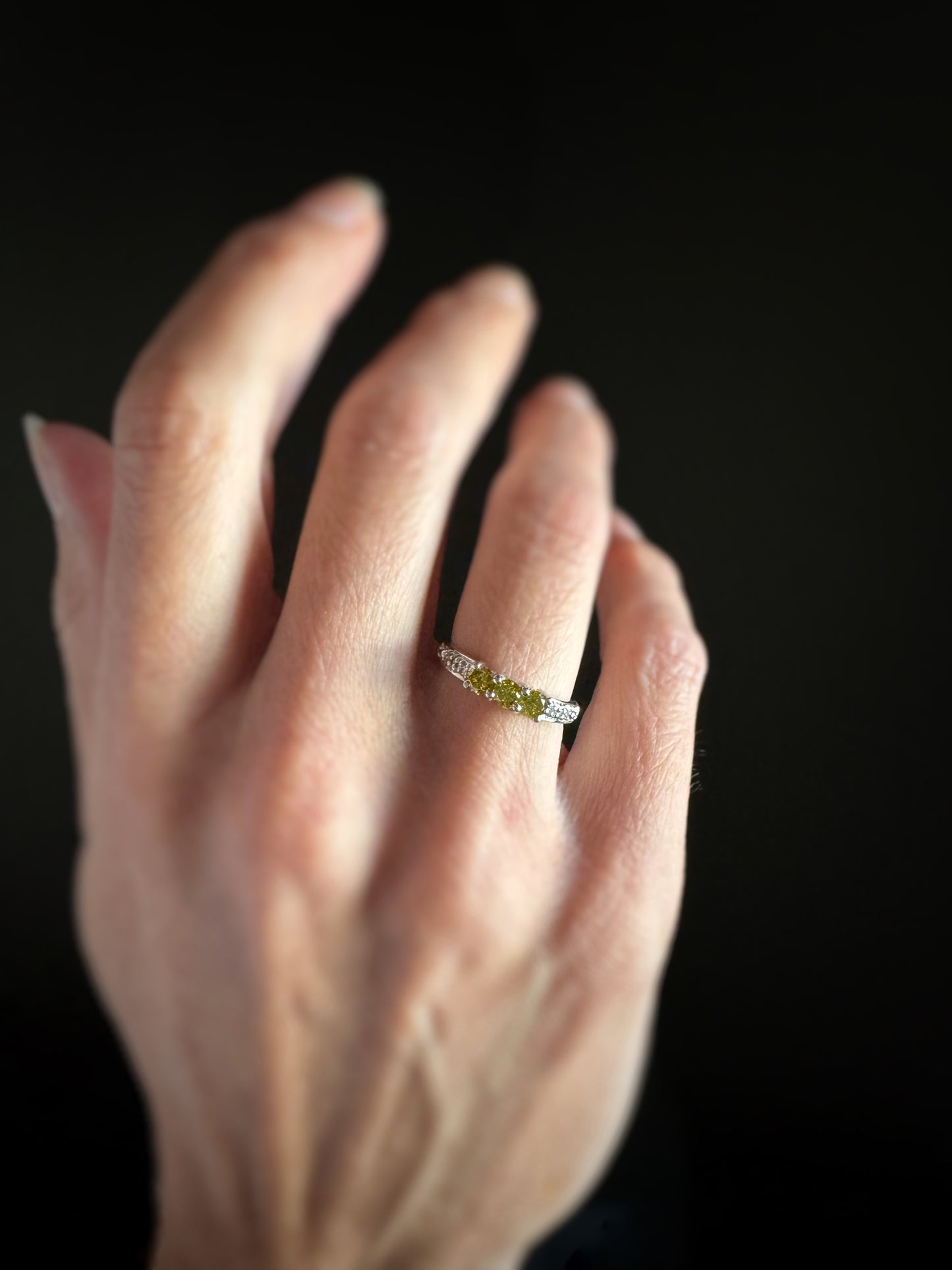 Estate 18k + Yellow Diamond Three Stone Ring