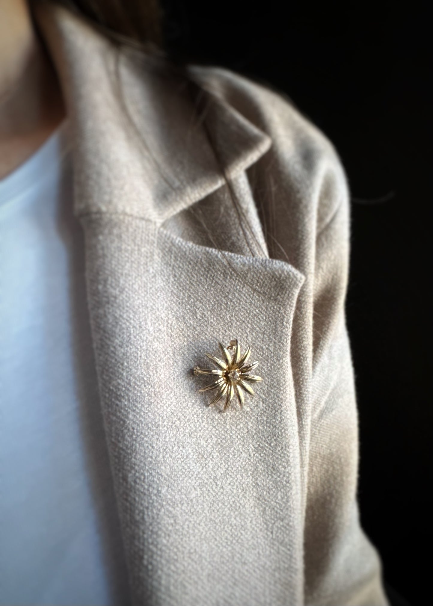 Estate 14k + Diamond Flower Brooch