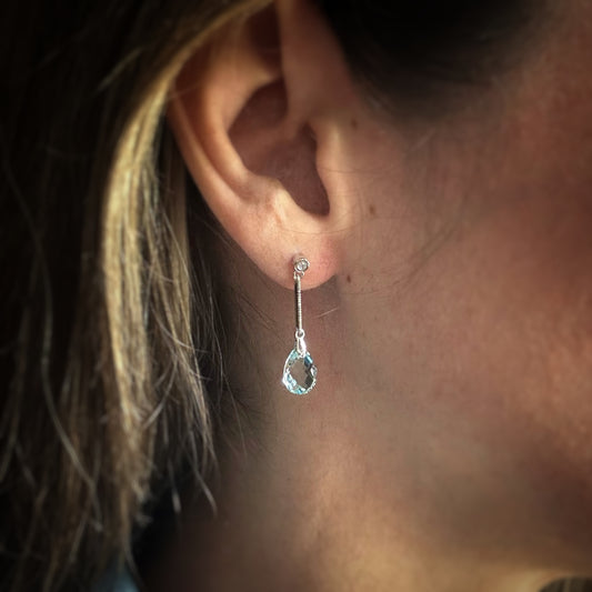 Estate 14k + Blue Topaz and Diamond Earrings