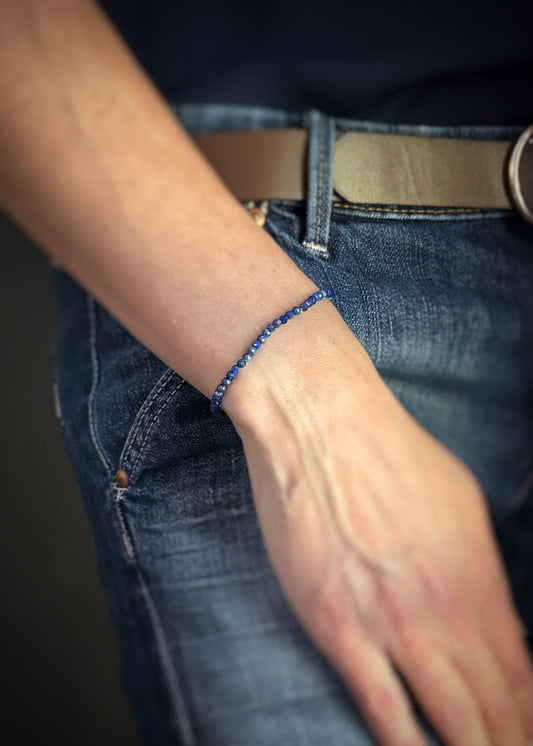 Faceted Lapis Bead Stretch Bracelet