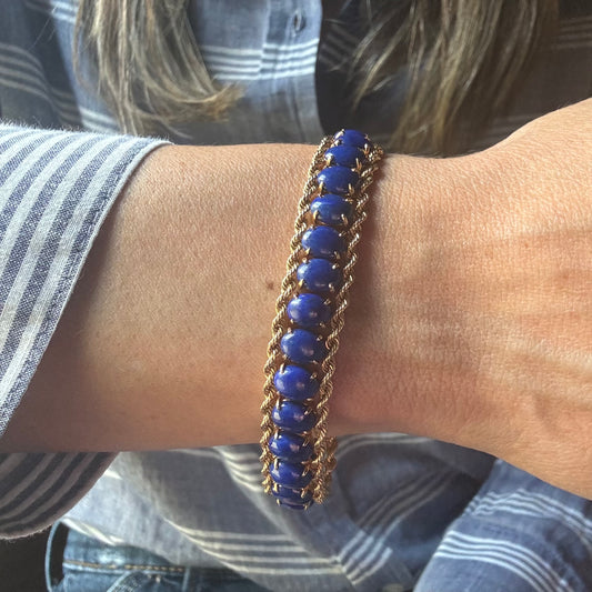 Estate 14k + Lapis Cabochon Bracelet