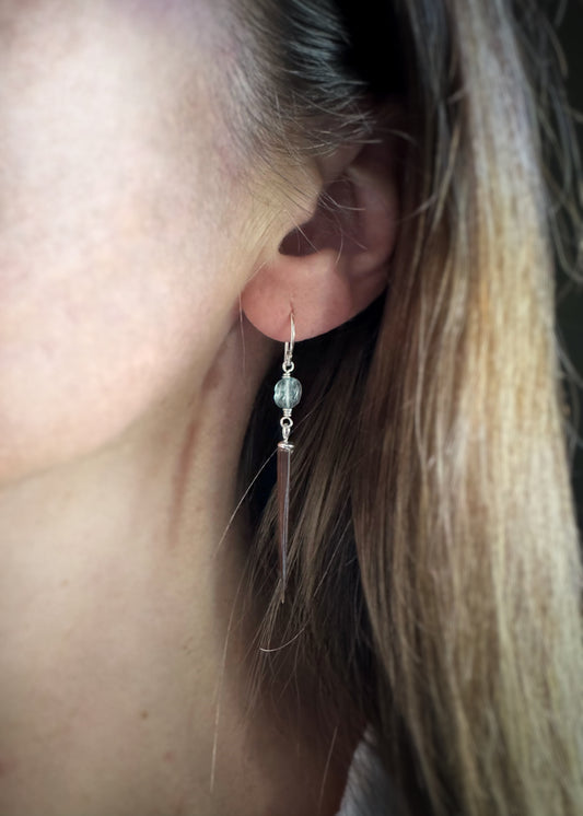 Sterling + Porcupine Quill & Aquamarine Earrings