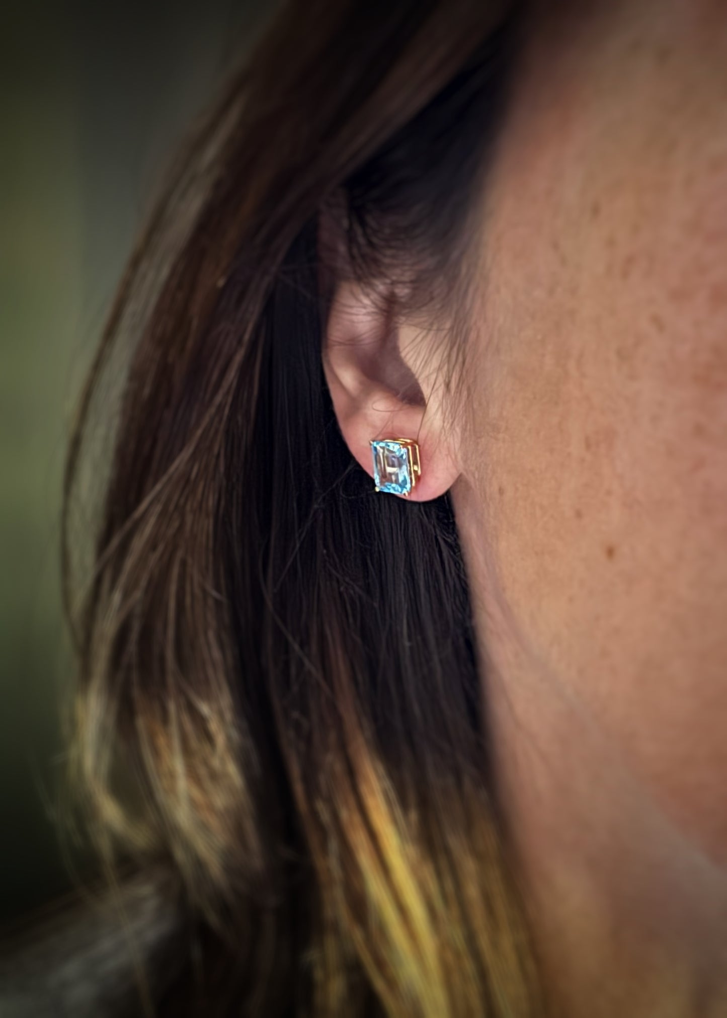 Estate 14k + Blue Topaz Stud Earrings