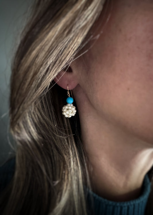 Estate 14k + Pearl & Turquoise Drop Earrings