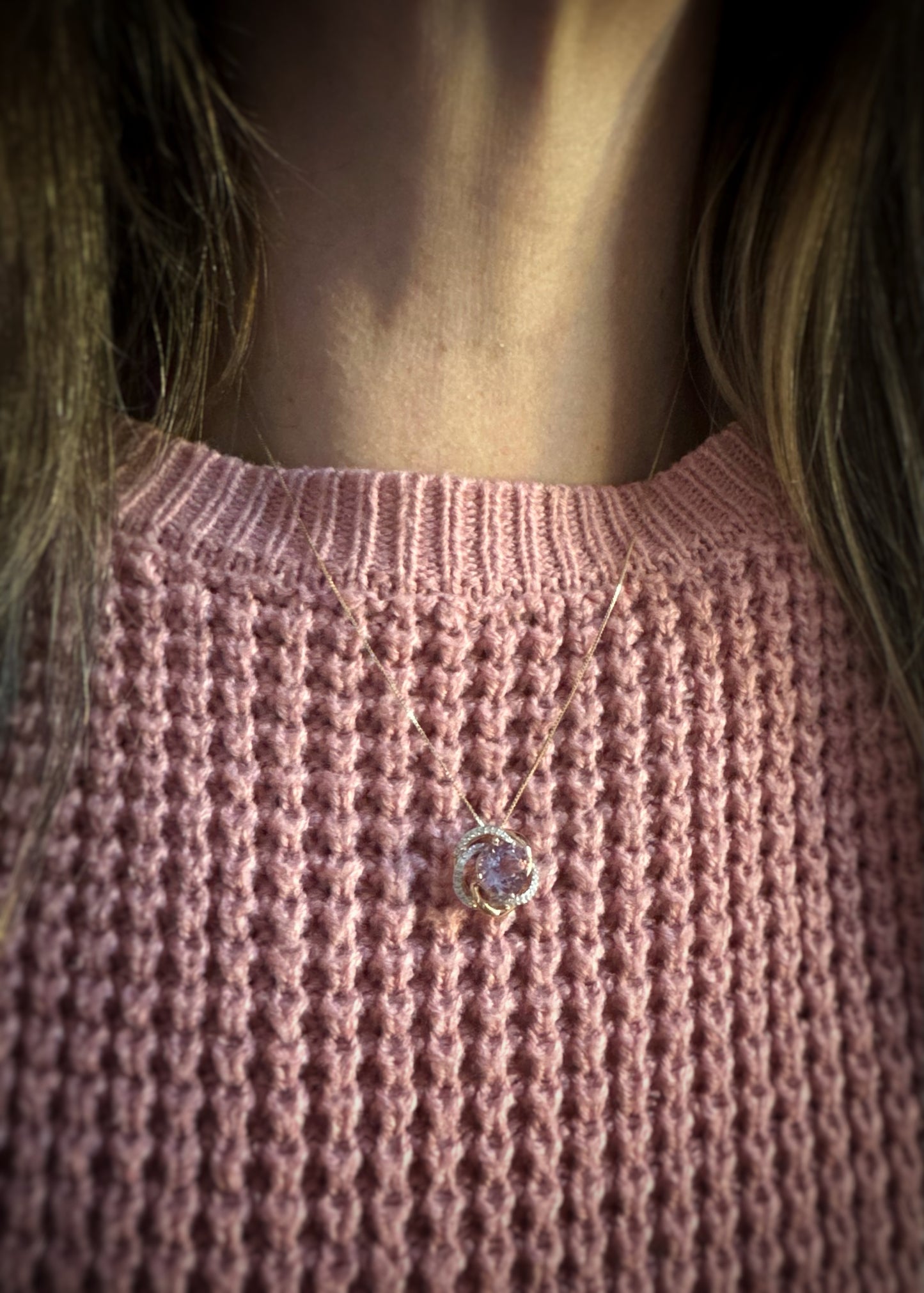 Estate 14k + Amethyst and Diamond Necklace