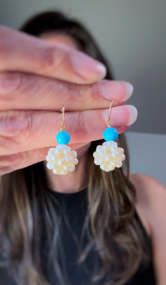 Estate 14k + Pearl & Turquoise Drop Earrings