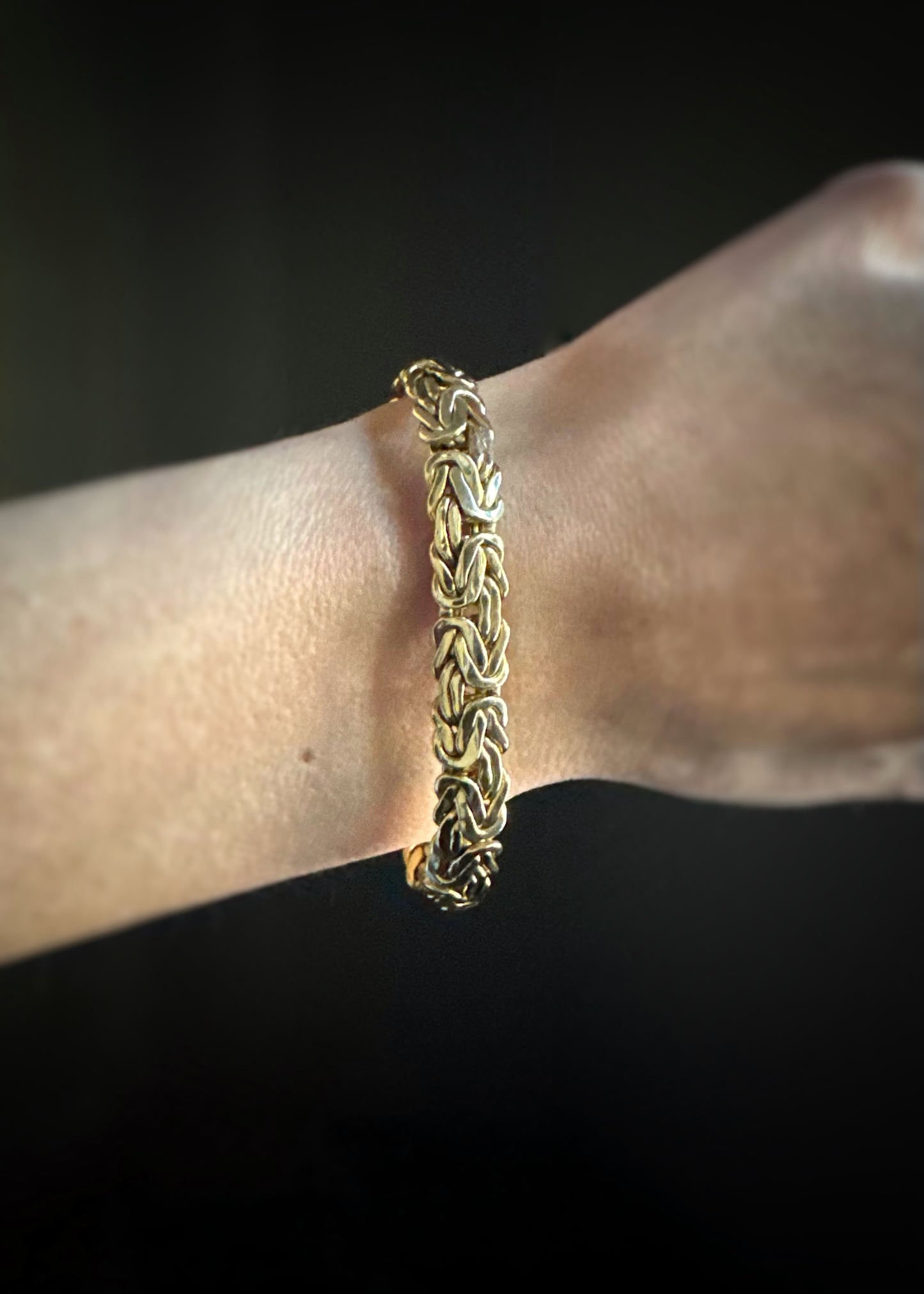 Estate 14k + Byzantine Bracelet w/ Green Onyx End Caps