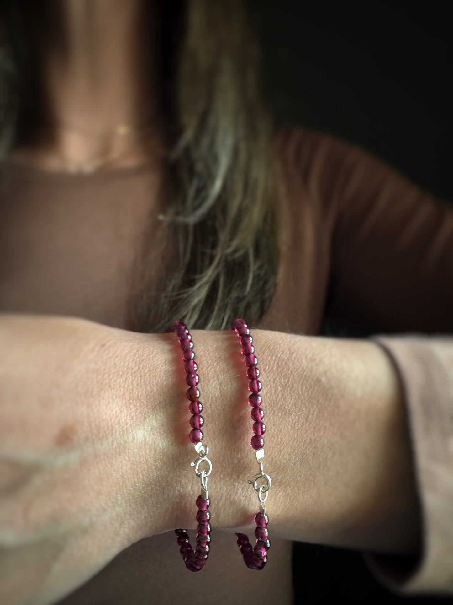 Sterling + Garnet Bead Bracelet